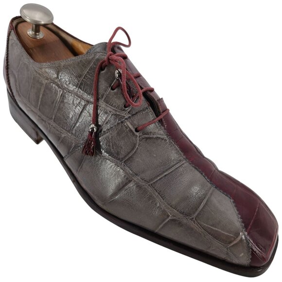 Vintage Mauri Exotic Alligator Burgundy Gray Dress Shoes Mens 13M Derby Oxfords - Picture 1 of 11